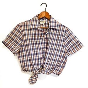 Vtg 50s Plaid Crop Tie Button Up